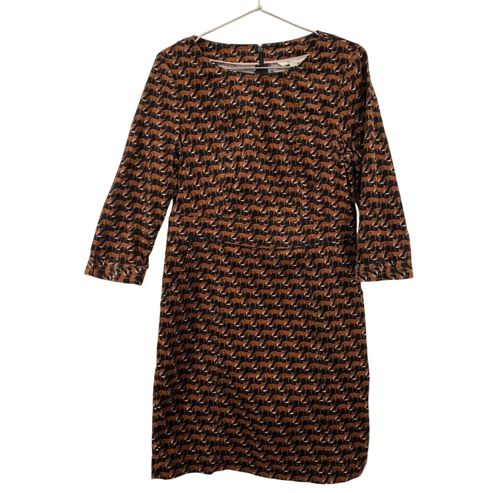 Boden Women’s Sz 8R Navy/Brown Corduroy Dress Coraline Fox Print Stretch